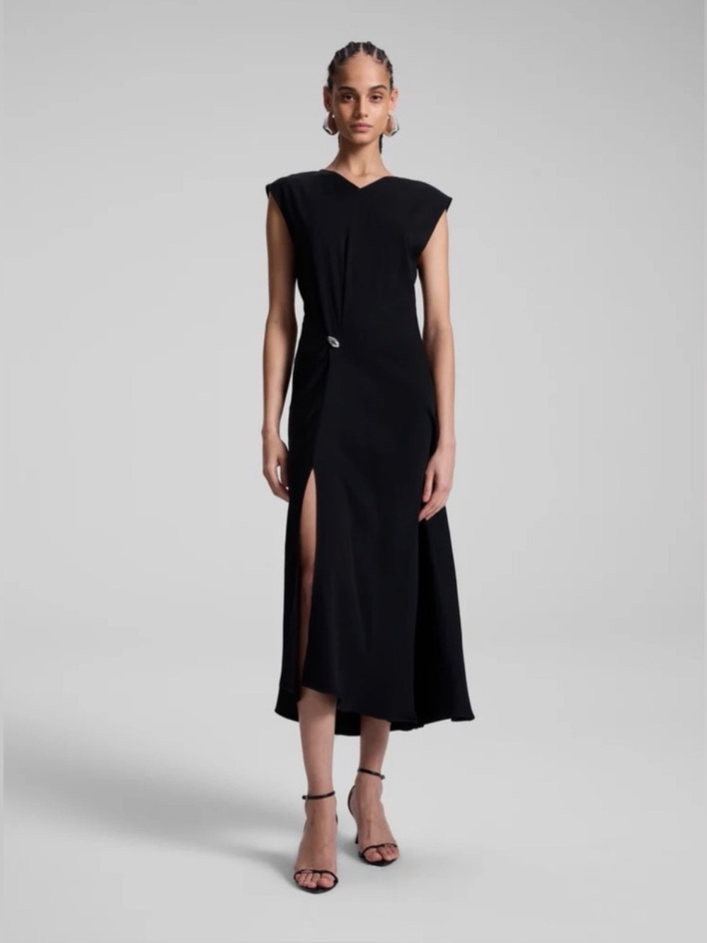 A.L.C Mary Dress Black Women’s Asymmetric Midi Dress - Classic Sleeveless Design